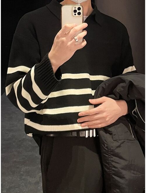 DAZY Men Striped Pattern Drop Shoulder Sweater