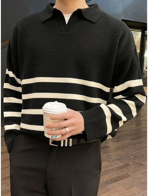 DAZY Men Striped Pattern Drop Shoulder Sweater
