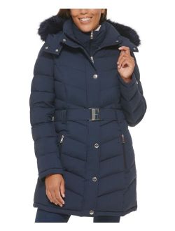 Women's Belted Faux-Fur-Trim Hooded Puffer Coat, Created for Macy's