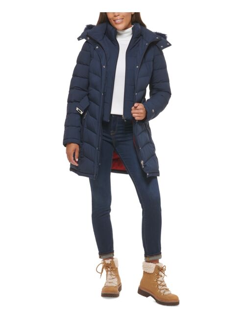 TOMMY HILFIGER Women's Belted Faux-Fur-Trim Hooded Puffer Coat, Created for Macy's