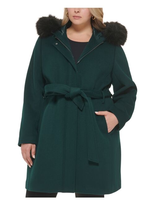 COLE HAAN Women's Plus Size Faux-Fur-Trim Hooded Coat, Created for Macy's