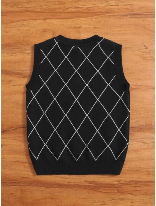 Shein Boys Plaid Pattern Sweater Vest
