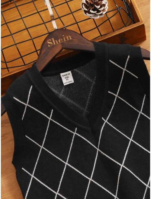 Shein Boys Plaid Pattern Sweater Vest