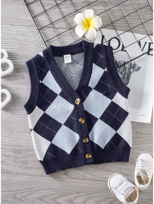 Shein Toddler Boys Argyle Pattern Vest Cardigan