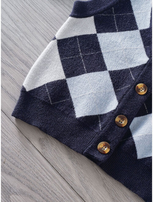Shein Toddler Boys Argyle Pattern Vest Cardigan