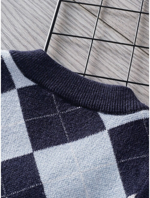 Shein Toddler Boys Argyle Pattern Vest Cardigan