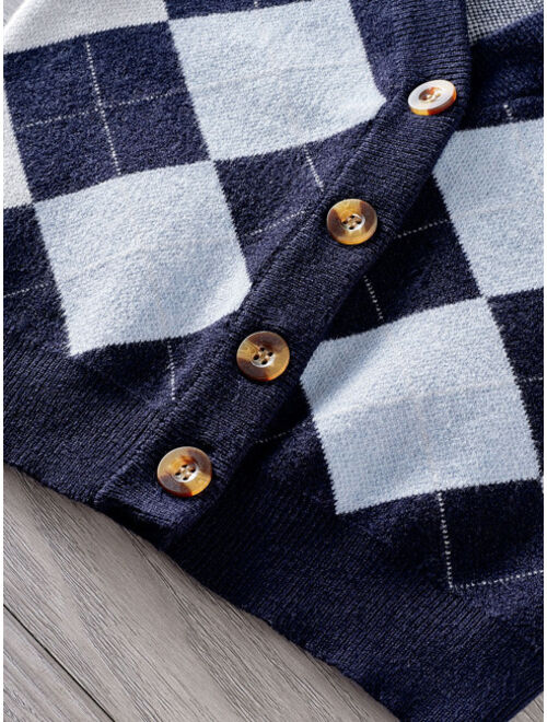 Shein Toddler Boys Argyle Pattern Vest Cardigan