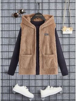Boys Patched Detail Pocket Front Teddy Vest Jacket Without Top