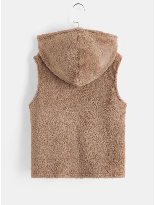 SHEIN Boys Patched Detail Pocket Front Teddy Vest Jacket Without Top