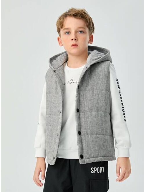 SHEIN Boys Snap Button Hooded Puffer Coat Without Pullover