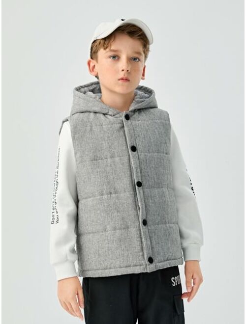 SHEIN Boys Snap Button Hooded Puffer Coat Without Pullover