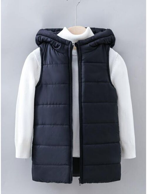 Shein Toddler Boys 1pc Zipper Front Hooded Vest Puffer Coat