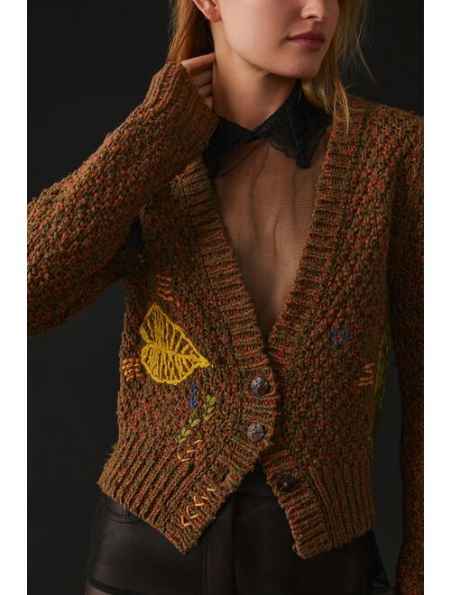 By Anthropologie Wendy Wurtzburger and Marcella Volini for Anthropologie Monstera Puff-Sleeve Cardigan Sweater