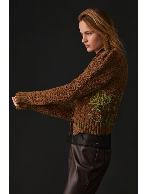 By Anthropologie Wendy Wurtzburger and Marcella Volini for Anthropologie Monstera Puff-Sleeve Cardigan Sweater