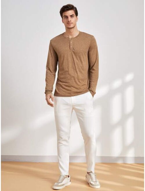 Manfinity Homme Men Button Half Placket Tee