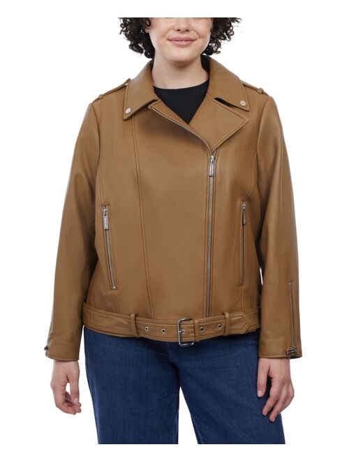 MICHAEL MICHAEL KORS Plus Size Belted Leather Moto Jacket, Created for Macy's