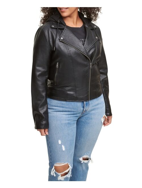 LEVI'S Plus Size Trendy Hooded Faux Leather Moto Jacket