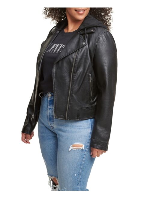 LEVI'S Plus Size Trendy Hooded Faux Leather Moto Jacket