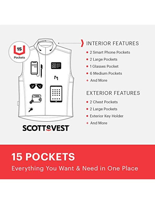 SCOTTeVEST Fireside Fleece Travel Vest for Men - 15 Hidden Pockets - Breathable, Water Repellent Vest for Golfing and More