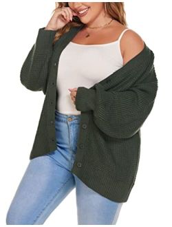 IN'VOLAND Women's Plus Size Cardigan Sweater Long Sleeve Open Front Cardigan Button-Down Knit Outwear Coat