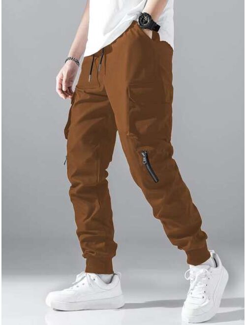 Shein Men Zip Detail Flap Pocket Side Drawstring Waist Cargo Pants