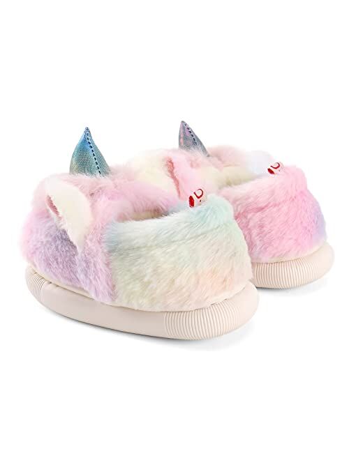 ESTAMICO Girls Slippers Cute Child Warm Plush Fleece House Slip-on Shoes