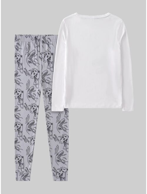 Shein Boys Dinosaur Print PJ Set
