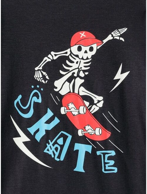 Shein Boys Skeleton & Letter Graphic PJ Set
