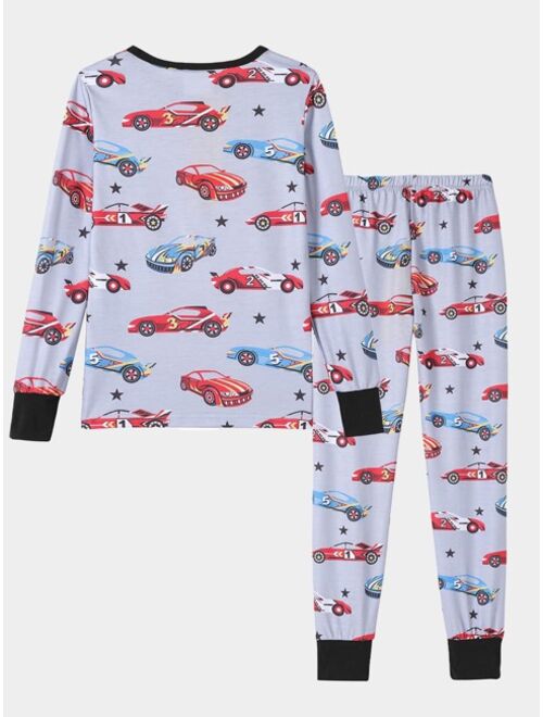 Shein Boys Car Print Contrast Trim Snug Fit PJ Set