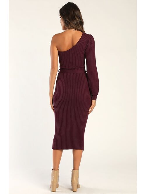 Lulus Abundant Allure Plum Purple One-Shoulder Sweater Dress