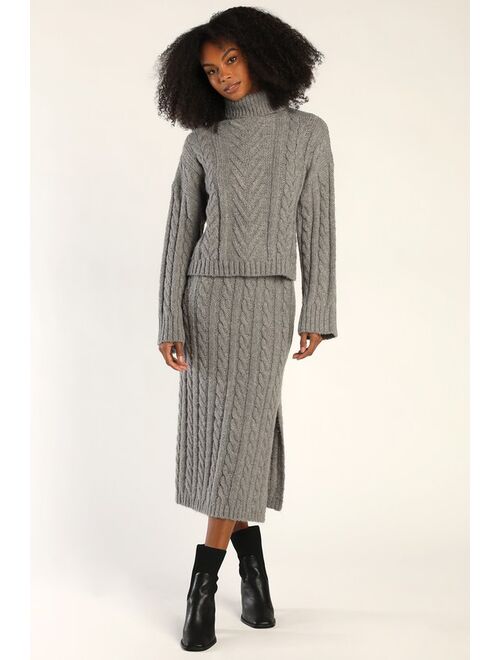 Lulus Together Again Heather Grey Cable Knit Two-Piece Sweater Dress