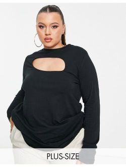 Simply Be cut out long sleeved top in black