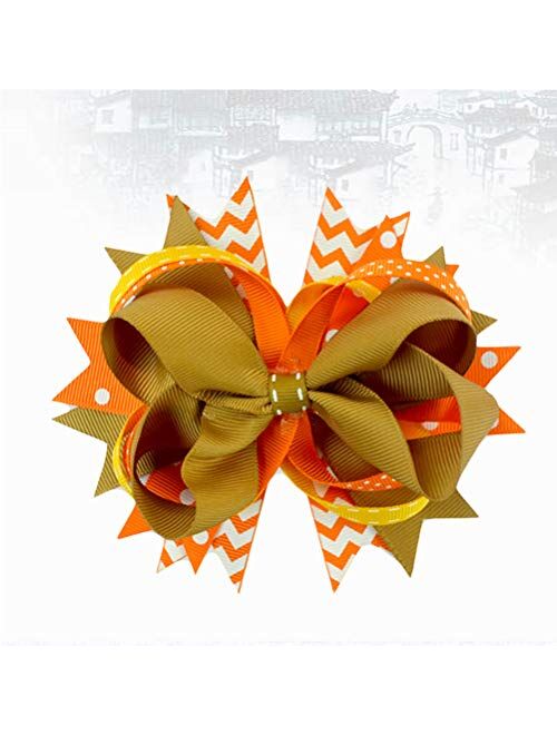 LUOEM Girls Large Hair Clips Ribbon Hair Bows Clips Kids Hair Accessories Hairpin Thanksgiving Day Decoration