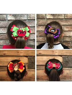 E & G Boutique Hair Bows for Girls, 4 Seasonal Hair Bows, Clips to Hair