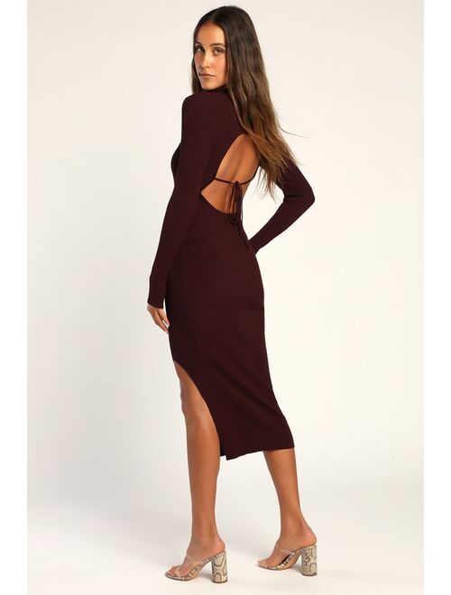 Lulus We're Sweater Together Brown Ribbed Knit Collared Midi Dress