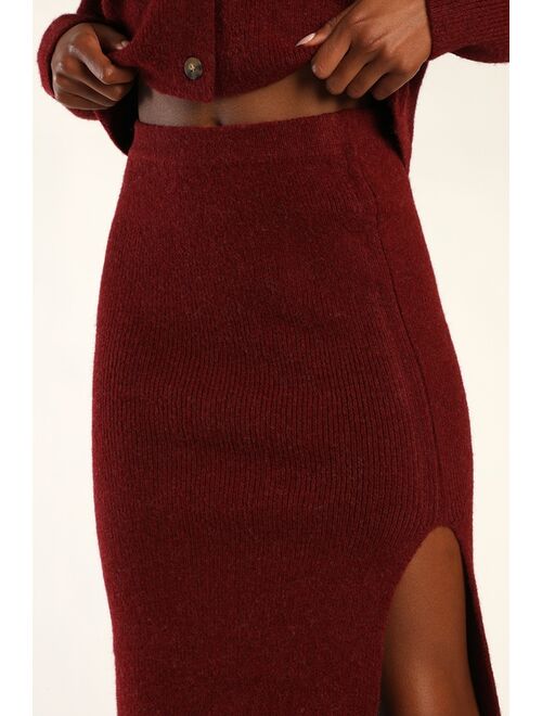 Lulus Fireside Feelings Wine Red Cardigan Two-Piece Sweater Dress