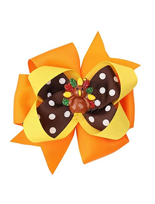Dinprey Thanksgiving Hair Bow Clip Toddler Girls Turkey Glitter Bow Hairpins Holiday Hair Accessories for Autumn Fall Festival Thanksgiving Day (Turkey D)