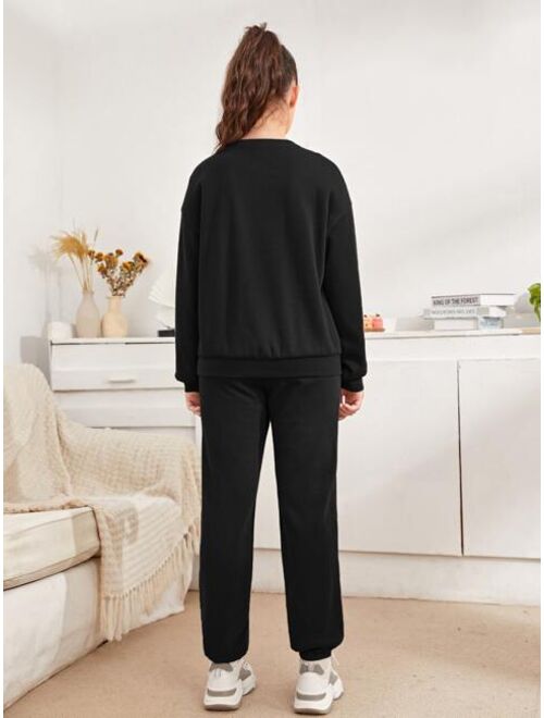 SHEIN Teen Girls Letter Graphic Pullover & Sweatpants Set