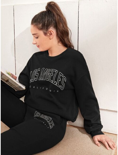 SHEIN Teen Girls Letter Graphic Pullover & Sweatpants Set