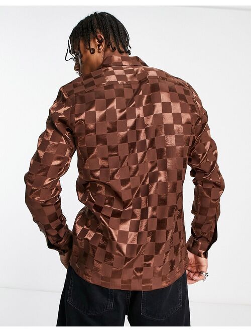 ASOS DESIGN regular shirt in checkerboard satin jacquard