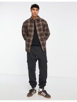 quilted check overshirt in brown