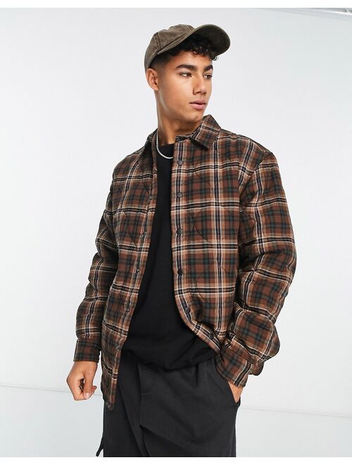 River Island quilted check overshirt in brown