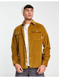 Selected Homme cord overshirt in brown