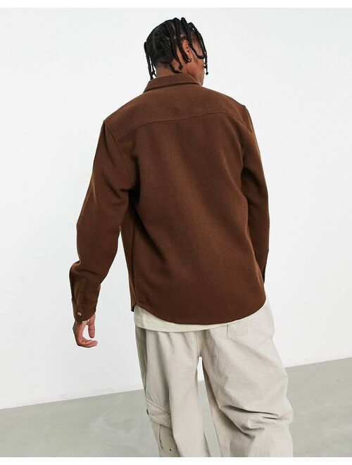 ASOS DESIGN wool mix overshirt in mid brown