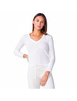 Women's Textured Tri-Blend Fitted Long Sleeve V-Neck T-Shirt, Super Soft Material, Casual & Cute Fit