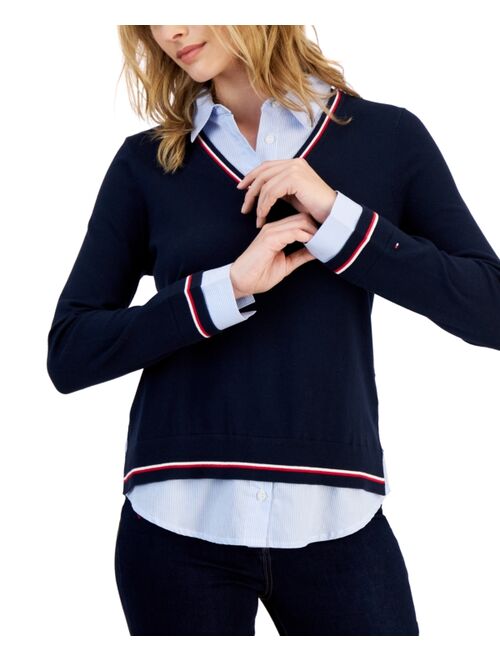 TOMMY HILFIGER Women's Cornell Cotton Layered-Look Sweater