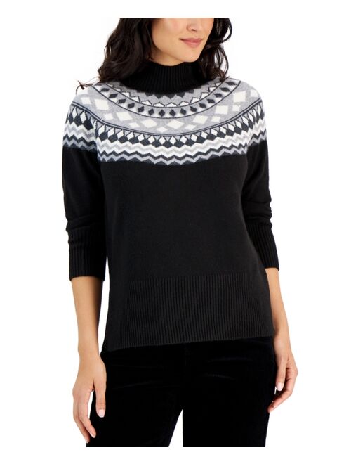 STYLE & CO Solstice Fairisle Mock-Neck Pullover Sweater, Created for Macy's