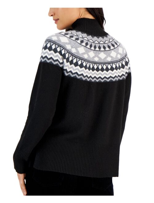 STYLE & CO Solstice Fairisle Mock-Neck Pullover Sweater, Created for Macy's