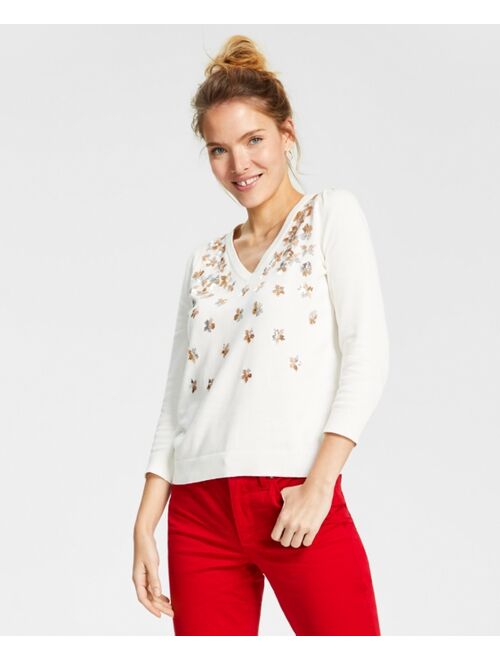 CHARTER CLUB Women's Sequin-Embellished Sweater, Created for Macy's