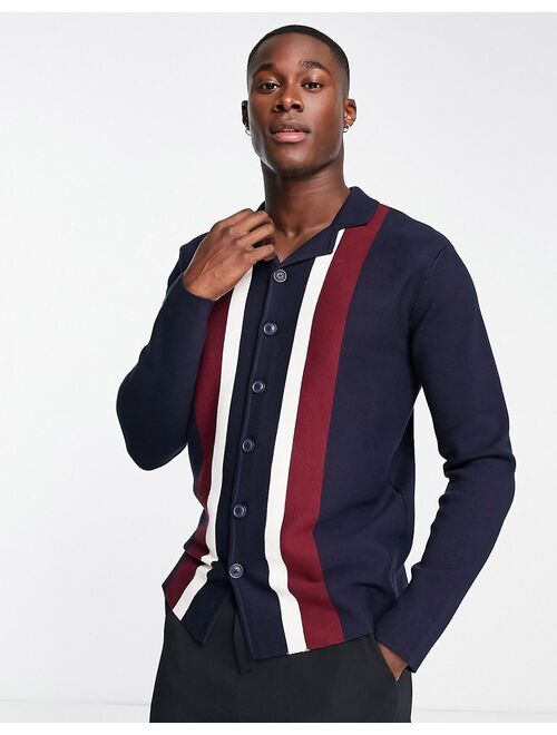 Selected Homme knitted cardigan with contrast panel detail in navy